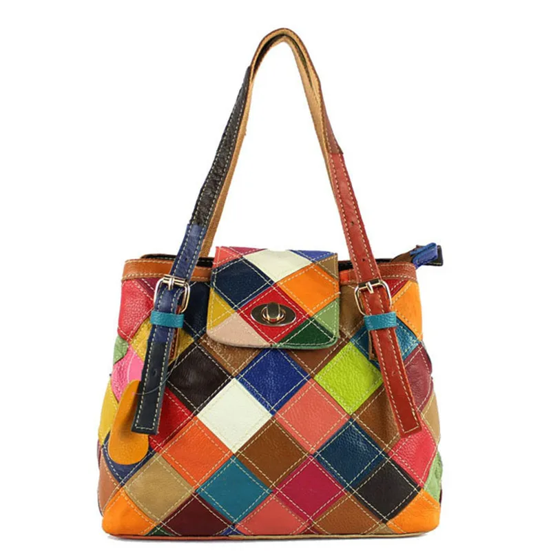 ALAVCHNV original design new ladies first layer leather portable fashion stitching large capacity shoulder bag 489 | Багаж и сумки