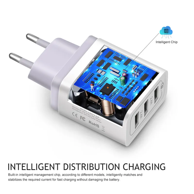 Быстрое зарядное устройство QC 3,0 USB зарядное устройство EU/US Быстрая зарядка мульти разъем 3 порта 3A смарт-зарядное устройство для мобильного телефона для samsung S10 Xiaomi Mi9