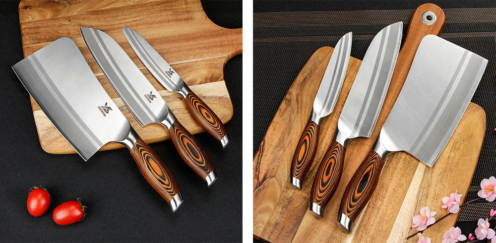 BIGSUNNY 4 Pcs Kitchen Knife Set 7"Chopper 7"Santoku Knife 5"Utility and Kitchen Shears for Easy Cutting& Slicing Multipurpose