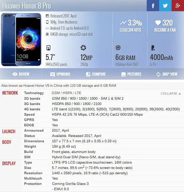 ЖК дисплей для Huawei Honor V9/Honor 8 Pro сенсорный экран с цифровым преобразователем в