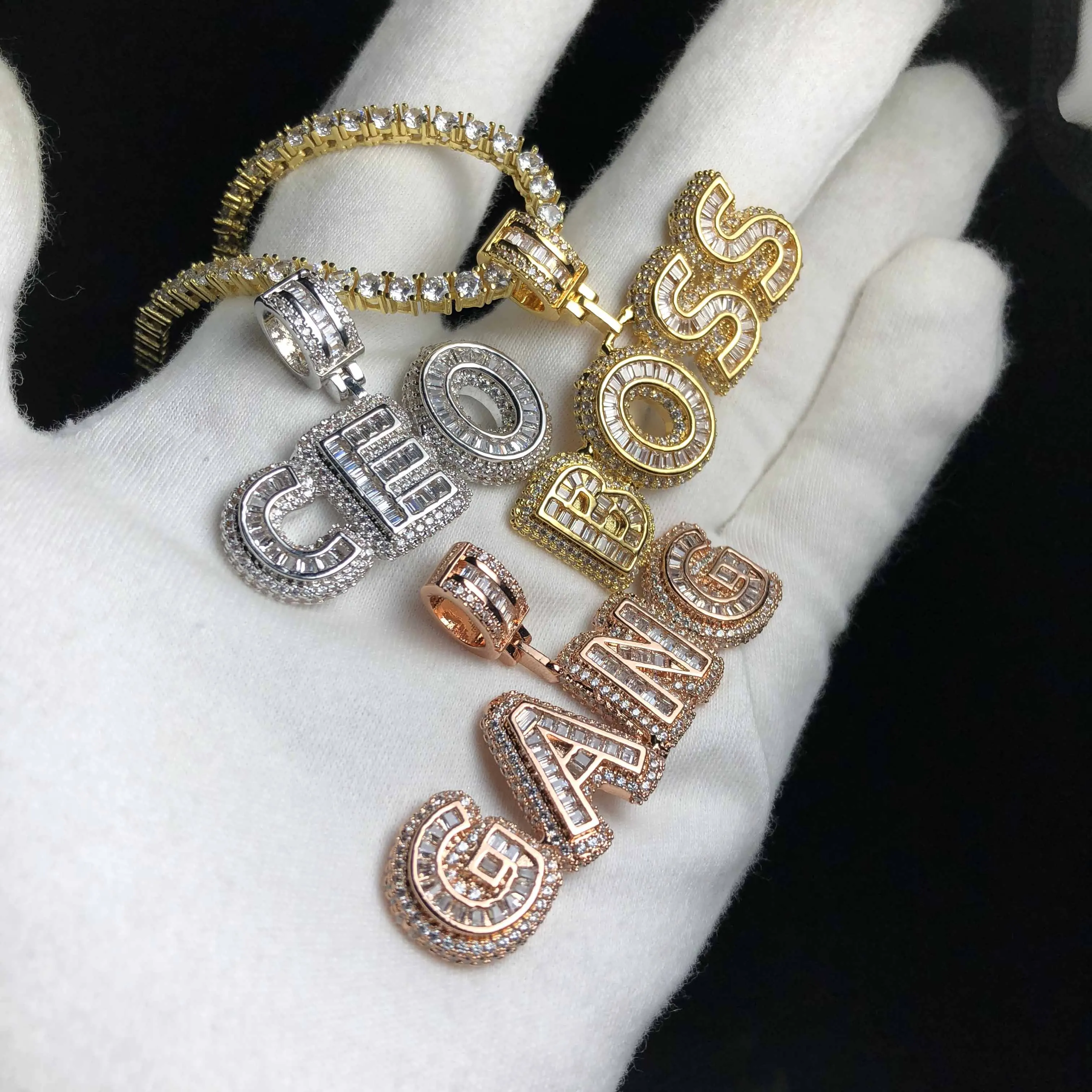 

Baguette letter pendant custom nameplate pendant