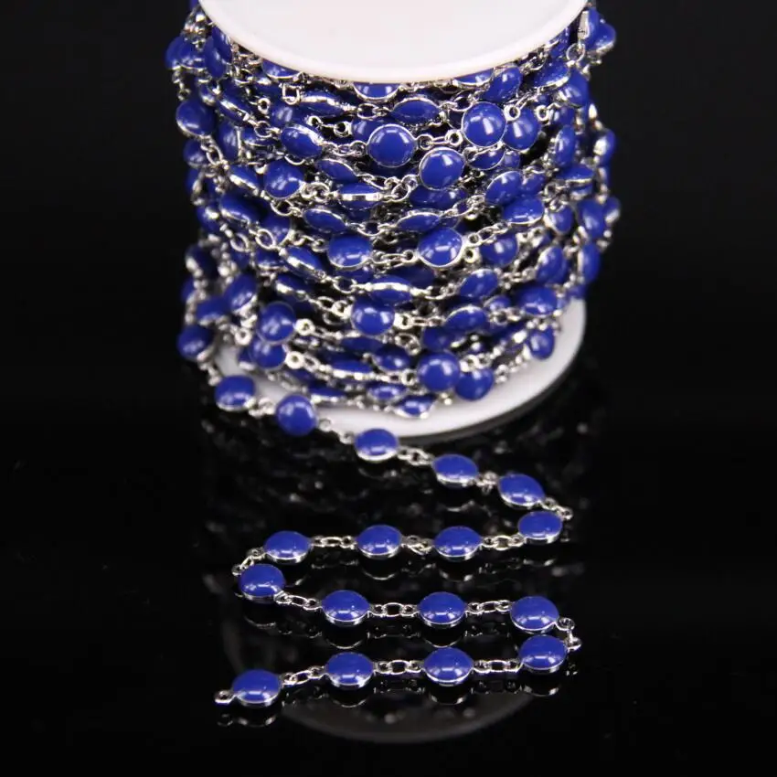 5 метров 6 мм Lapis Blue Lampwork четки Плоская Круглая Серебряная проволочная цепочка из