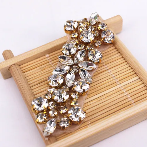 Rhinestone applique4 3X8,5 см, розовое золото, горячая фиксация, обувь, сандалии, шапки, вечерние, свадебные украшения, элегантные, ручной работы, Стразы для шитья, аппликация - Цвет: Rhinestone applique4
