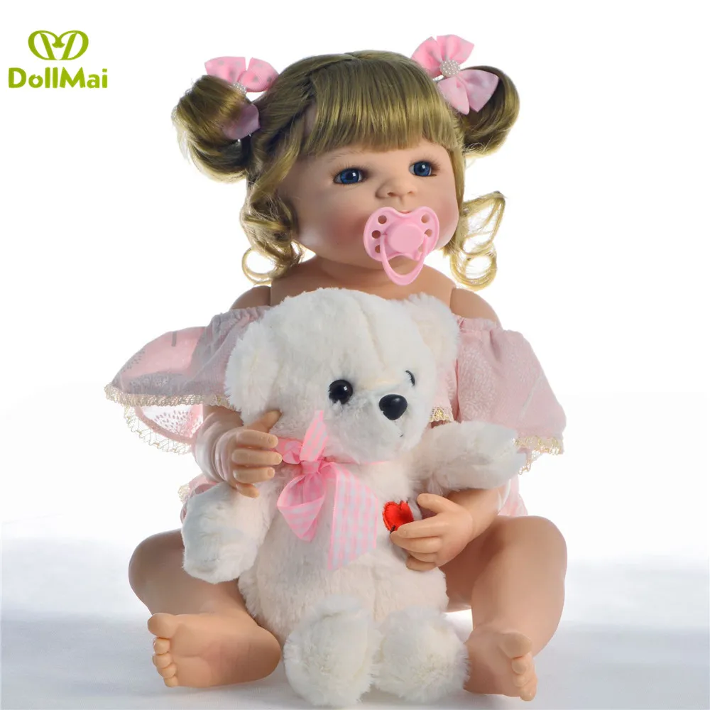 55 см милая блондинка принцесса силиконовая кукла для новорожденных игрушки