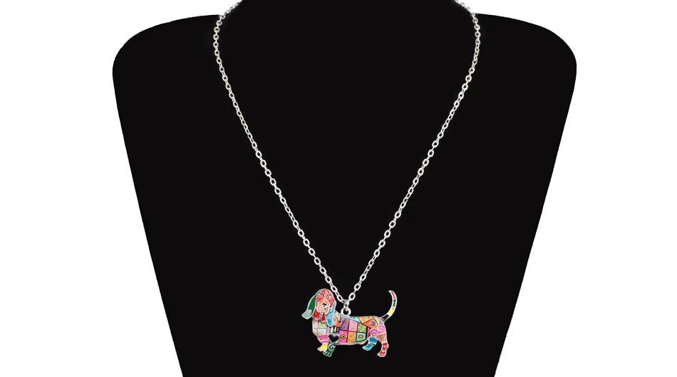 Bonsny эмалированный сплав Basset Hound Подвеска для ожерелья для собак цепь Collier мультфильм животных Ювелирные изделия для женщин девочек любителей домашних животных Прямая поставка