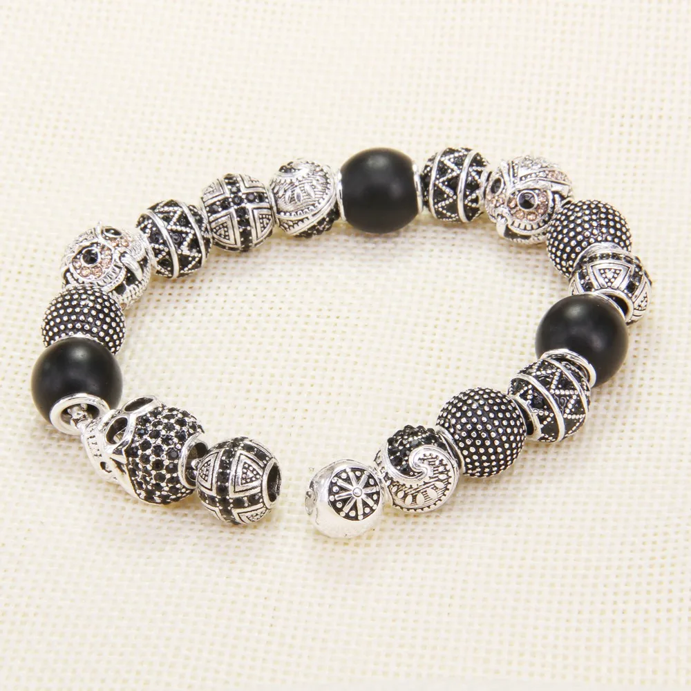 Браслет с бусинами Thomas Style KM совой крестом маори зигзагом в виде черепа браслет