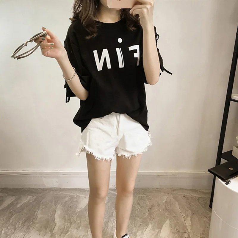 Женская футболка с коротким рукавом свободная большого размера в Корейском