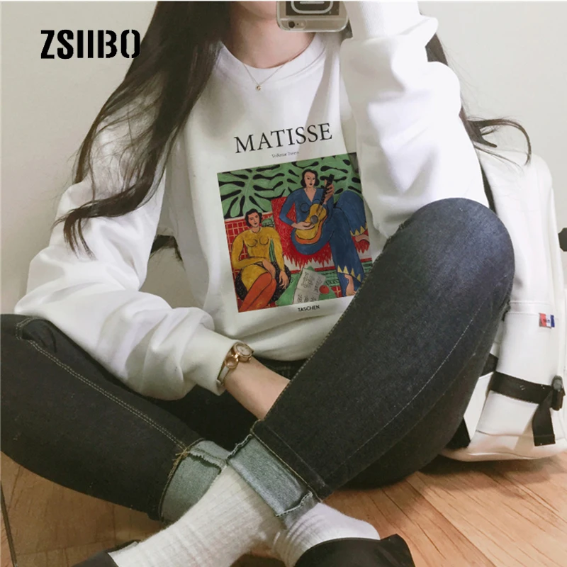 Matisse Art/зимние повседневные топы с длинными рукавами и принтом с героями мультфильмов большого размера, Женская толстовка, новая забавная Толстовка Harajuku с круглым вырезом