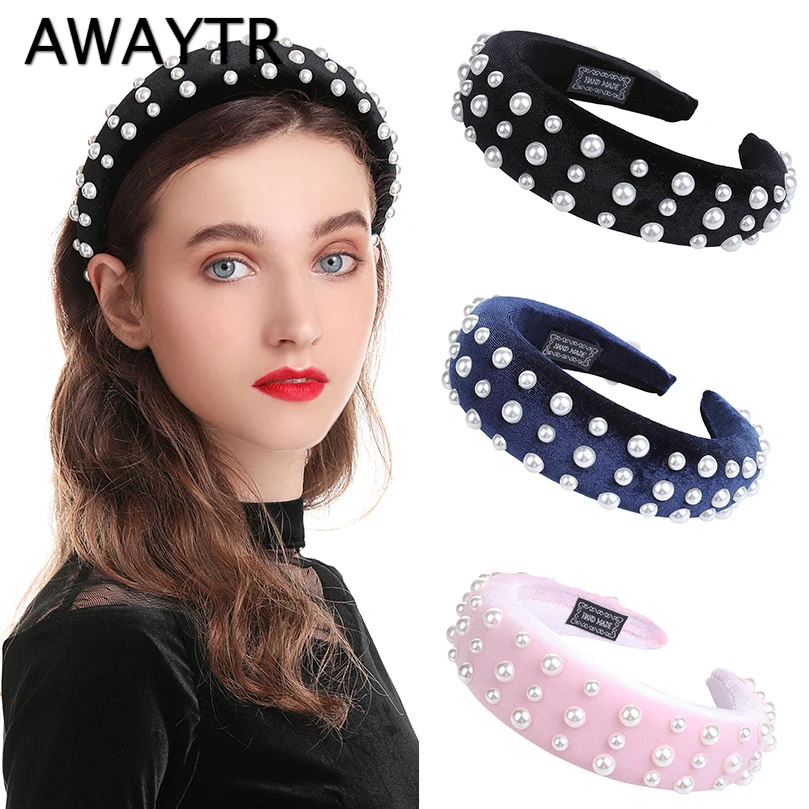 AWAYTR, новинка, специальный дизайн, Жемчужная Повязка на голову для женщин, Ретро стиль, Мягкая повязка на голову, модный головной убор для девушек, женские аксессуары для волос