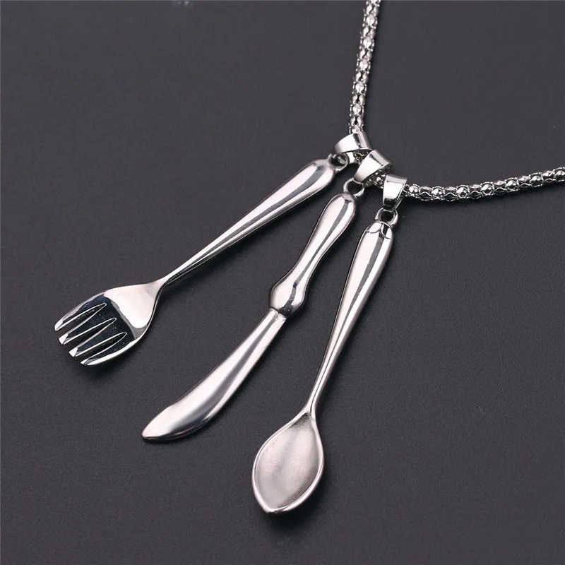 Ожерелье с подвеской в виде ложки ножа столовых приборов серебряного