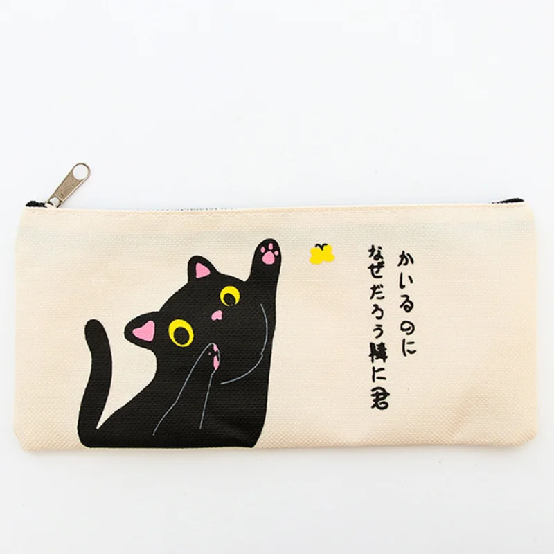 black cat Корейский кавайный мультяшный Кот, тканевый пенал для карандашей, креативный чехол для карандашей в виде животных для девочек, подарок, школьные канцелярские принадлежности - Цвет: black cat