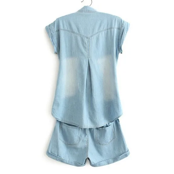 Denim Jumpsuit for lady 2013 loose Lapel pinched Elastic waist denim pants embroidery Rompers women firee shipping |