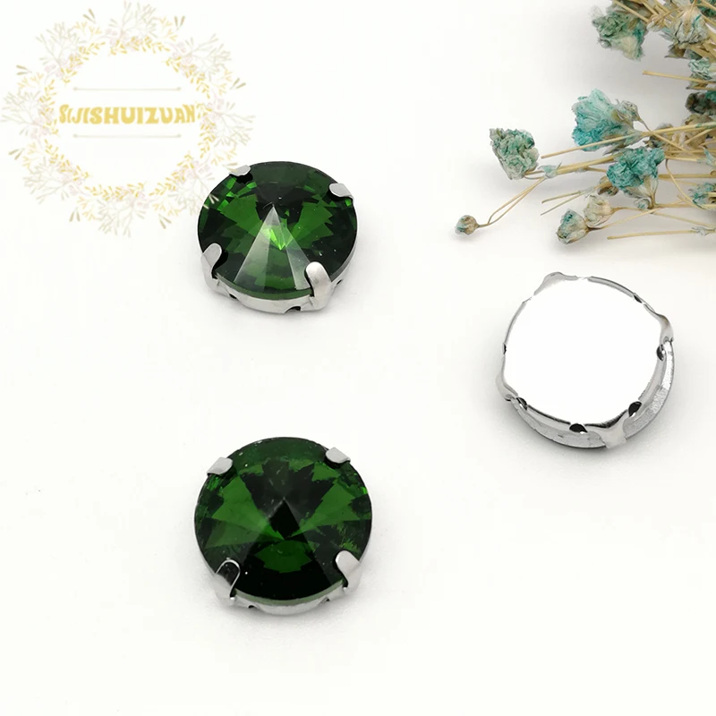 Изумрудные круглые стеклянные стразы с серебристыми крапанами аксессуары