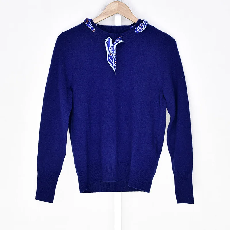 

Sweater Women Spring Summer 2018 Wool Knitting Shirt Elegant Bow Decoration Female Blue Wool Sweater