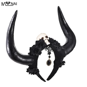 Уникальная черная вуаль в стиле стимпанк, кружево, Череп, розы, цветы, рога быка, рога, Готическая головная лента, нарядное платье на Хэллоуин, готические головные уборы