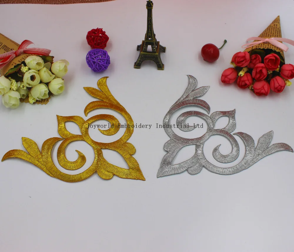 5 шт. золотистые кружевные аппликационные нашивки YACKALASI в стиле барокко с цветами