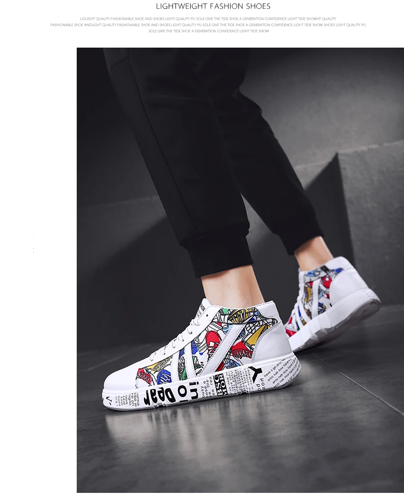 Moipheng New Graffiti Sneakers Autumn Winter High Top Lover Shoes PU Woman Sneakers White Shoes Plus Size Zapatos De Mujer