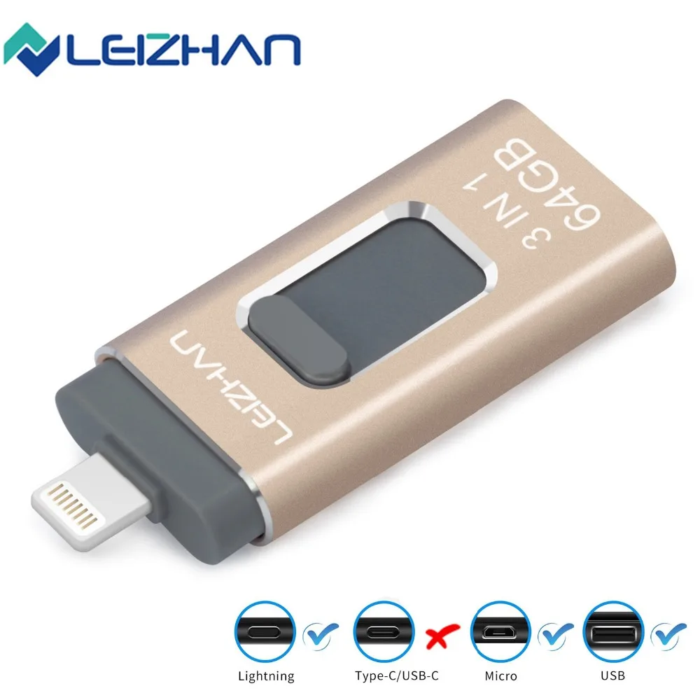 Leizhan USB флэш накопитель для iPhone XR X/8/7/7 Plus/6 Plus/6s/5/SE/ipad портативный Micro флеш 16 ГБ 32 64 Гб