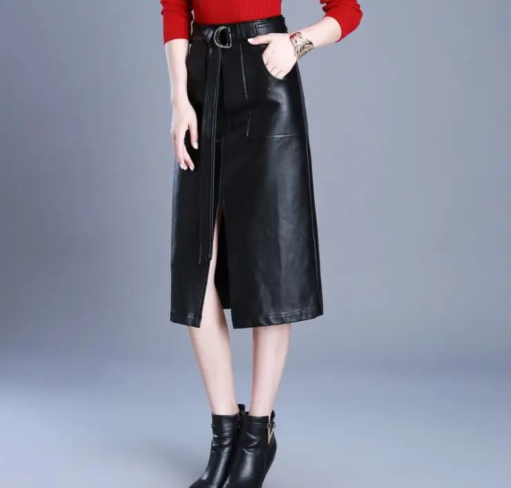

Женская юбка из искусственной кожи 2018 новая осенняя и зимняя длинная модная юбка