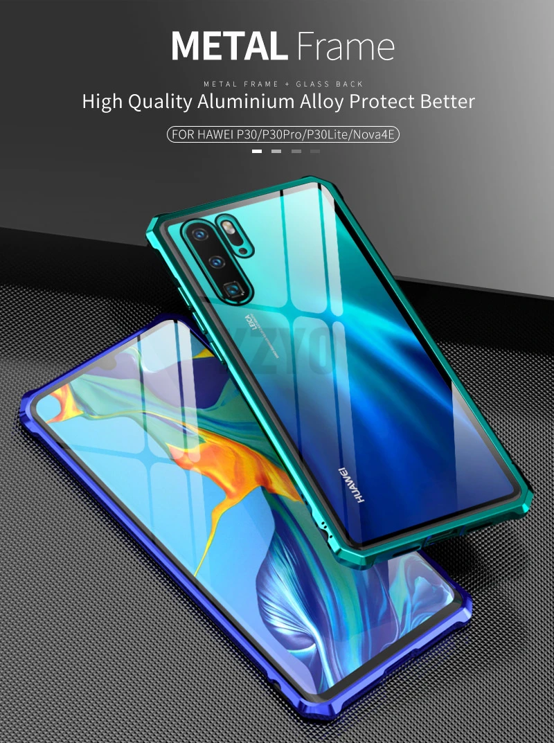 Алюминиевый металлический чехол-бампер для huawei P30 Pro Lite, Противоударная рамка, прозрачная 9H стеклянная задняя крышка, huawei P30Pro чехол s P30Lite