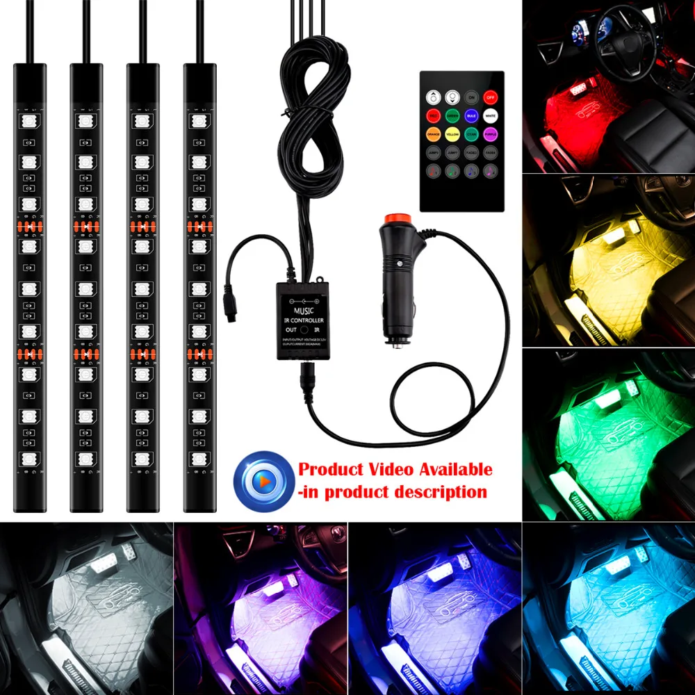 

4X9LED Flexible Sound Voice Controller Car Light Interior RGB Strip Light Atmosphere Lamp Decorative Light Lamp Remote Control