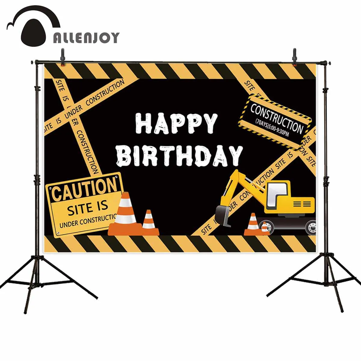 

Allenjoy Happy birthday backdrop Construction party banner boy truck excavator photographic background photocall photophone