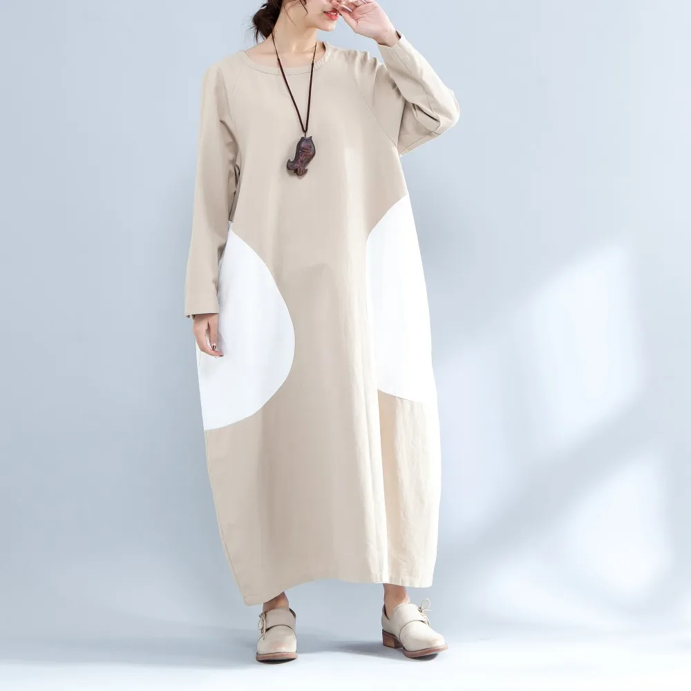 Yesno QO2 Для женщин длинное платье халат из хлопка и льна Повседневное свободные