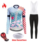 Женский зимний теплый флисовый комплект из Джерси, женский комплект одежды для велосипеда, нагрудник, профессиональная одежда для велосипеда, униформа, костюм для триатлона