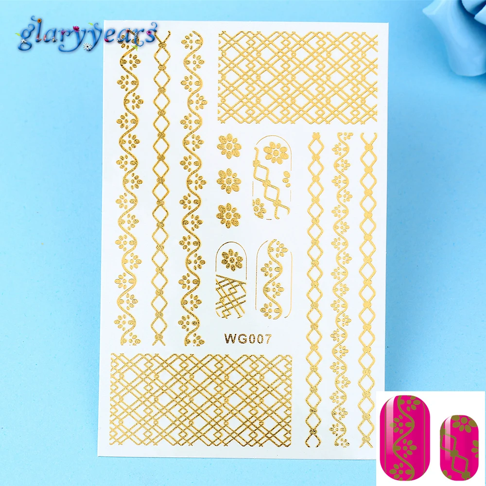 1 шт. новинка наклейка для дизайна ногтей металлический золотой цветок