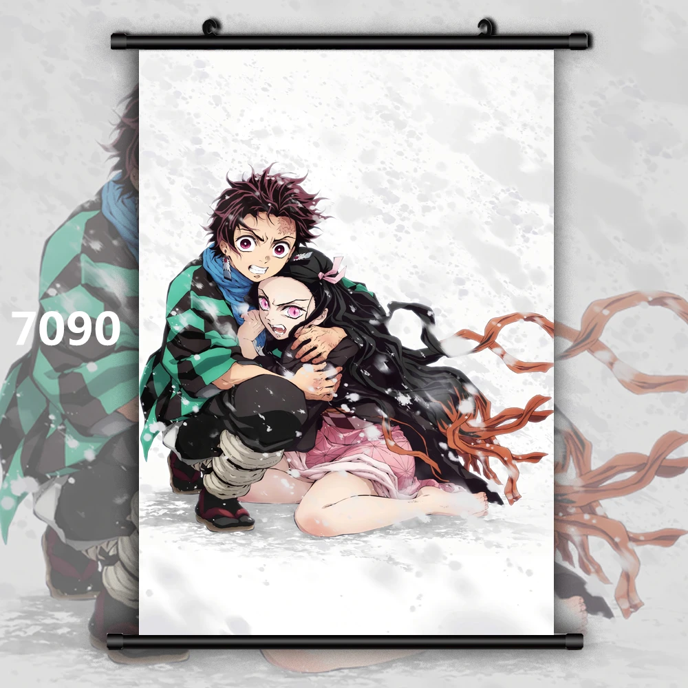 7090 Убийца демона: Kimetsu no Yaiba Tanjirou Nezuko Аниме Манга настенный плакат свиток - Цвет: 7090