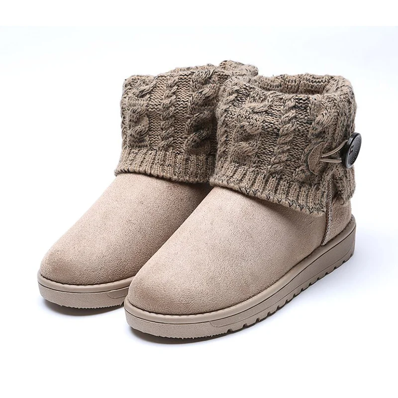 Beige Женские зимние ботинки; Узкие зимние ботинки; Модные ботильоны на плоской подошве; Botas; женская зимняя теплая обувь; winterschoenen vrouw - Цвет: Beige