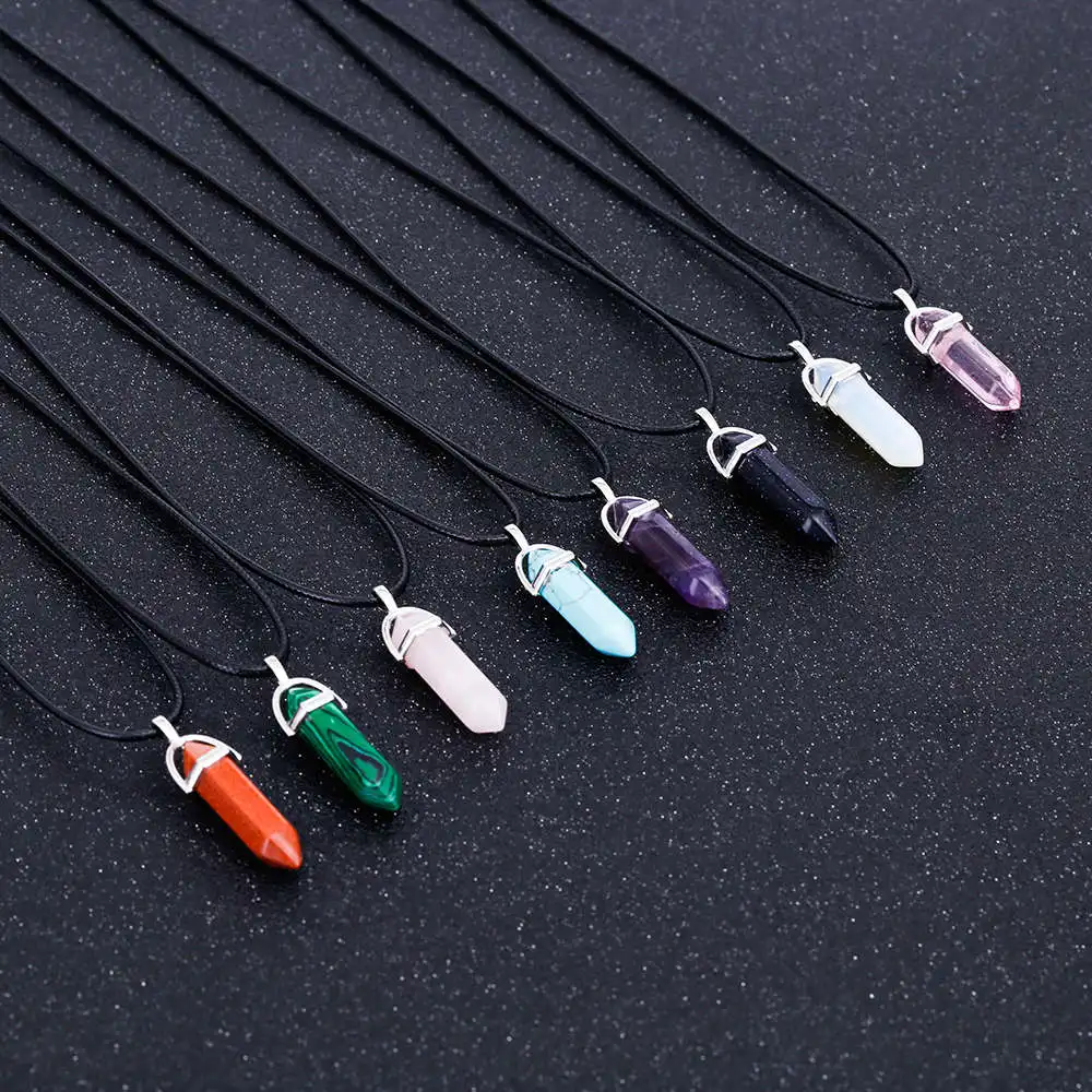 Кулон с натуральным кристаллом бирюзой и камнем тигровый глаз|chain necklace|leather