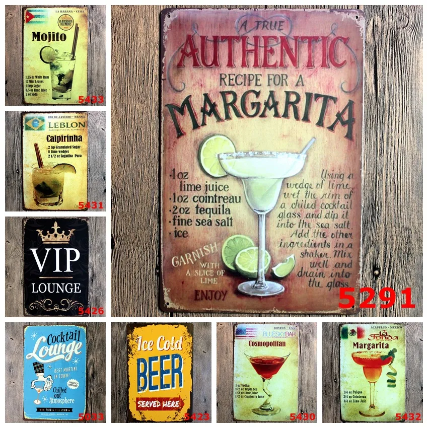 

New Mojito Cocktail Wine Vintage Craft Tin Sign Retro Metal Painting Antique Iron Poster bar pub Signs Wall Art sticker 20x30CM