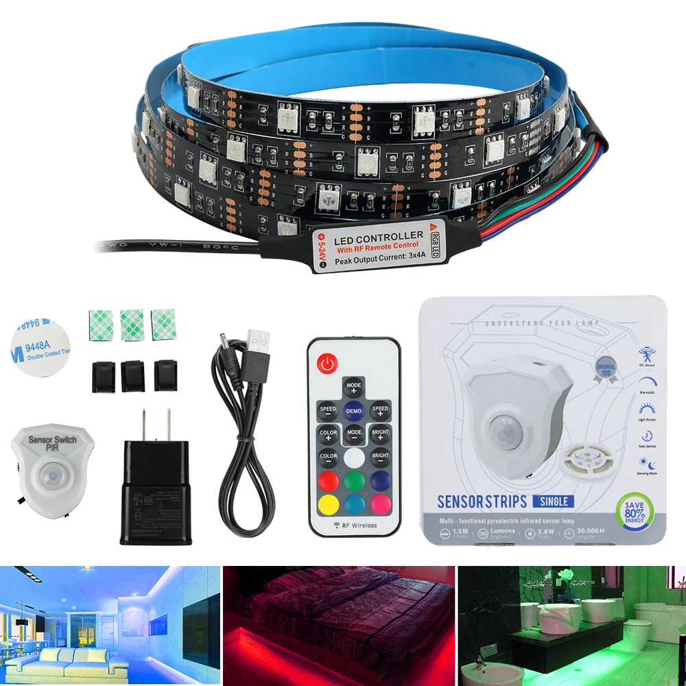Светодиодный светильник под шкаф 5050 SMD rgb Гибкая светодиодная лента под кровать PIR Активированный датчик движения лампа для шкафа