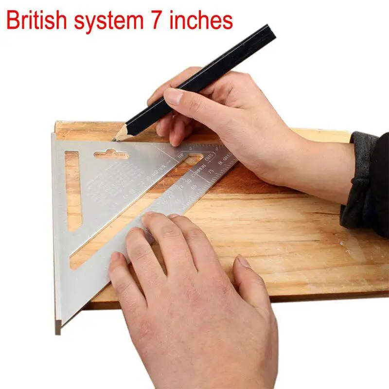 British 7 inches SOLLED метрический треугольник Угол транспортир алюминиевый сплав скорость попробуйте квадратный плотник измерительная линейка компоновка инструмент - Цвет: British 7 inches