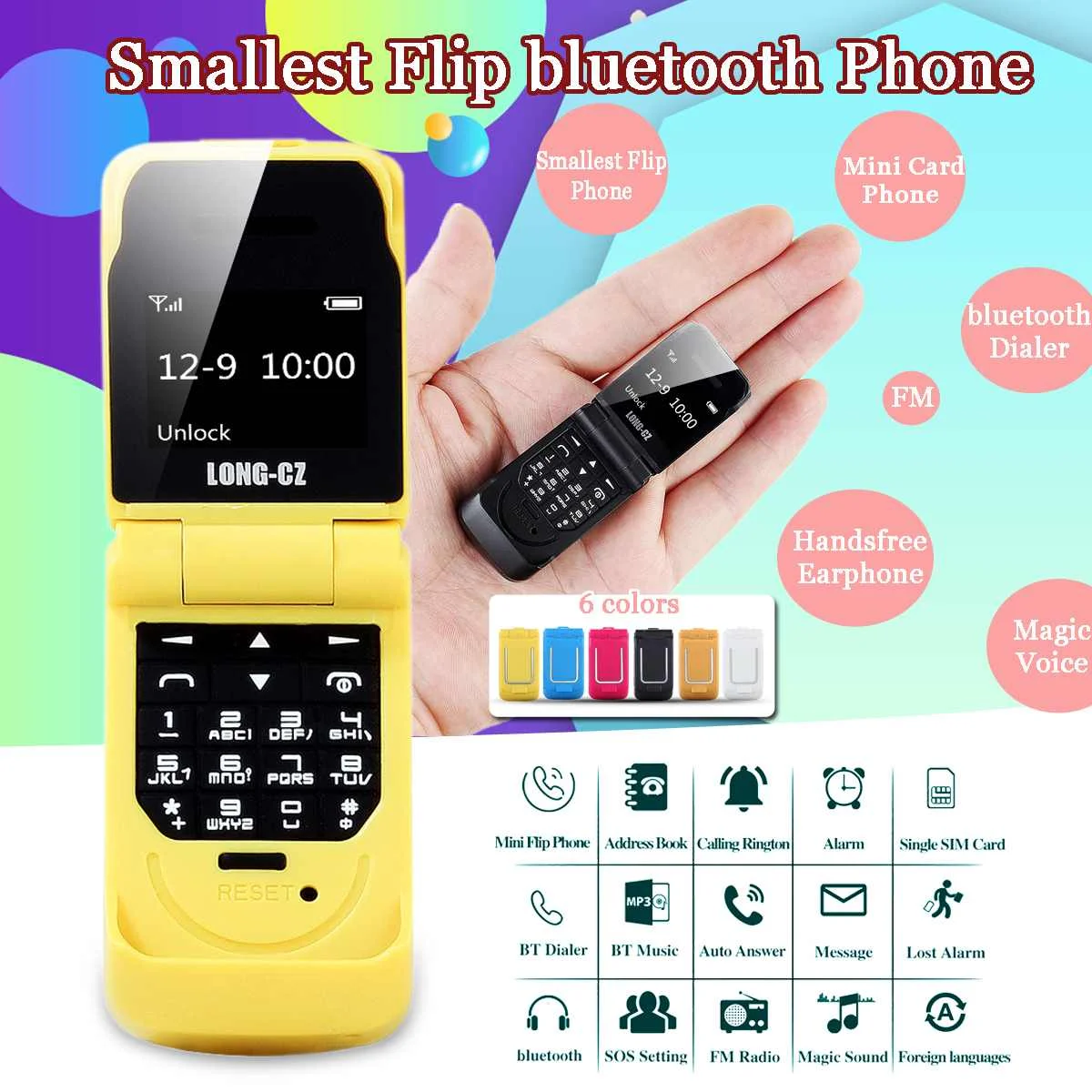 

LEORY 0.66 inch J9 Mini Cellphone 300mAh Smallest Flip Phone bluetooth Dialer FM Magic Voice Handsfree Earphone