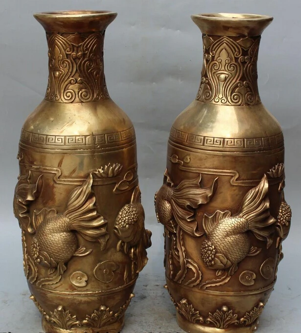 ZSR bir 007001 18&quot Marked China Dynasty palace Bronze Fish Goldfish Vase Bottle Pot Statue Pair | Дом и сад