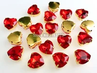 gold bottom red heart shape aaa glass crystal flatback sew on claw rhinbestones use for diyclothing accessories swhj06
