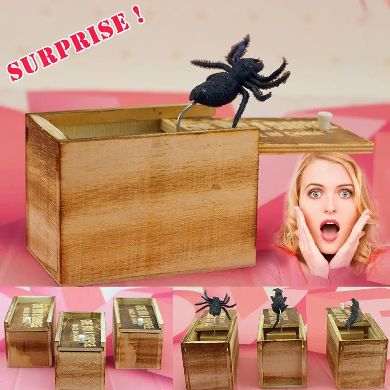 Деревянный шалость паук Scare Box скрытая в случае трюк играть шутка ужас коробка