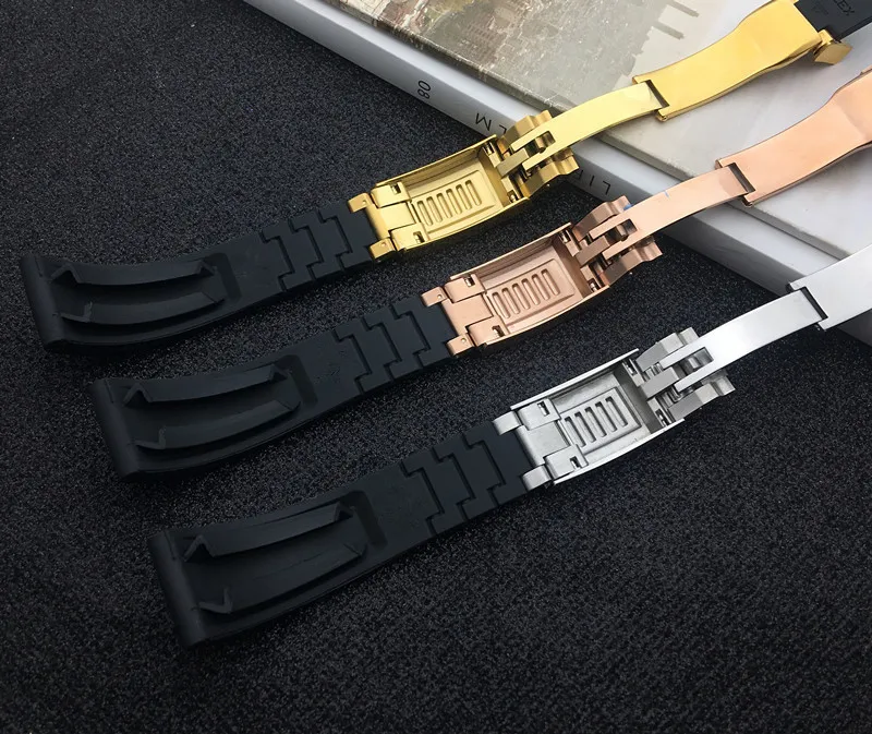 Черный 20 мм силиконовый резиновый ремешок для часов Ремешок ролевых Daytona Submariner GMT