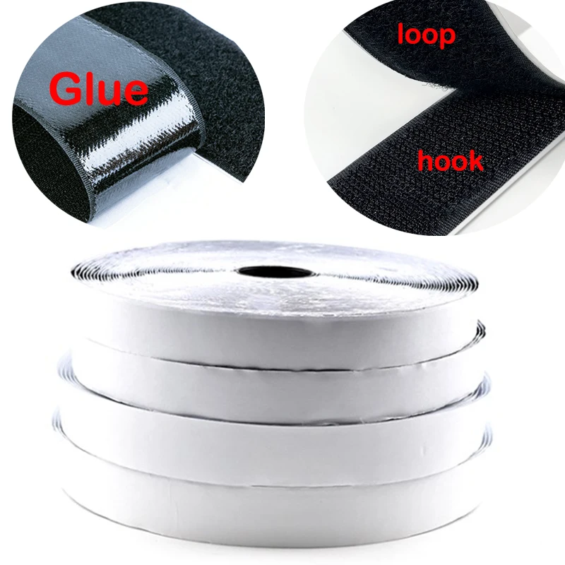 

5Meter Self Adhesive Fastener Tape Nylon Sticker Disks Hook Loop Sewing Adhesive with Glue Black White 16/20/25/30/50/100/110mm