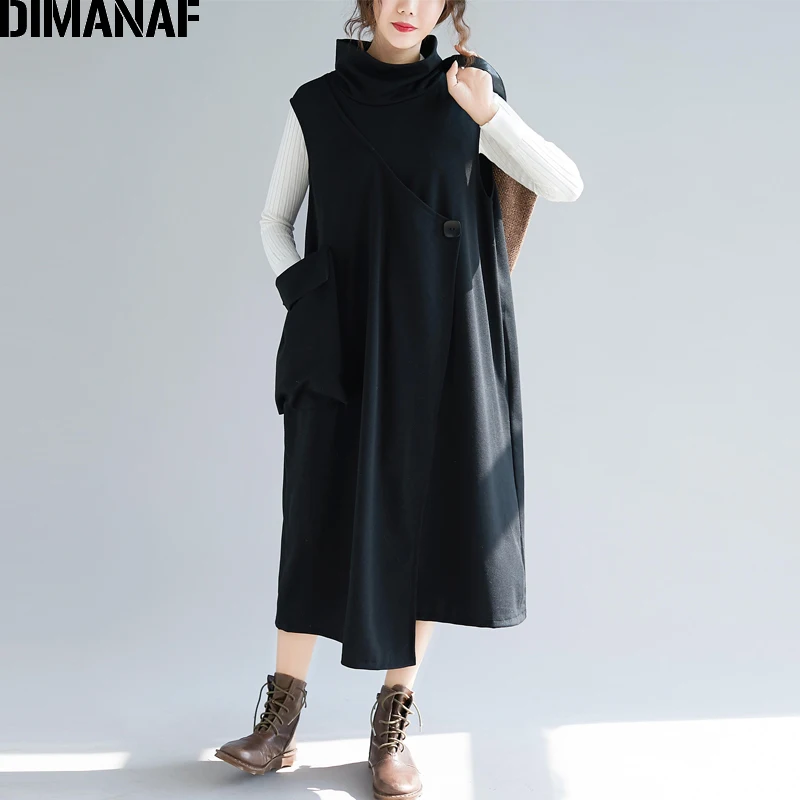 DIMANAF размера плюс женские длинные платья зимние элегантные Vestidos без рукавов
