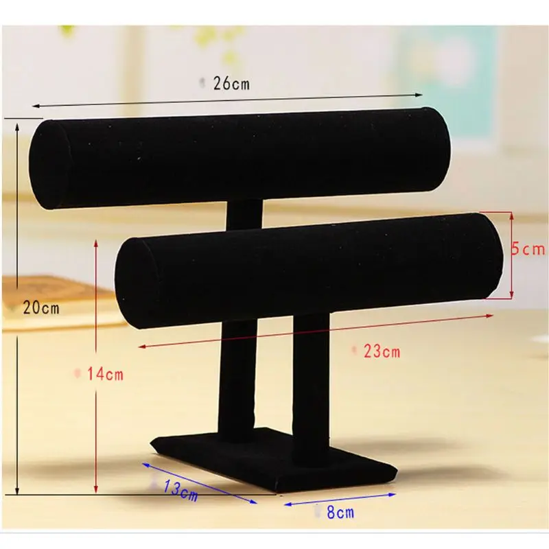 

2 Tiers Black Velvet Hovering T-Bar Bracelet Necklace Jewelry Display Stand Jewelry Organizer Multipurpose