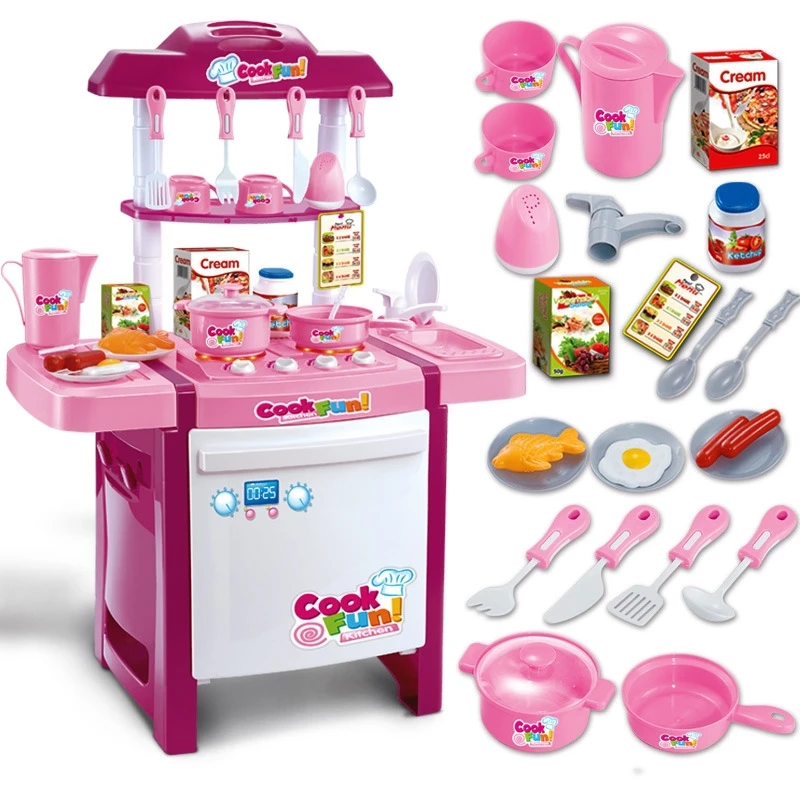 [New] 25 kinds tableware fittings Arrival Child Classic Pretend Play imitate chef light Kitchen Sets COOK FUN game girl gift toy | Игрушки и