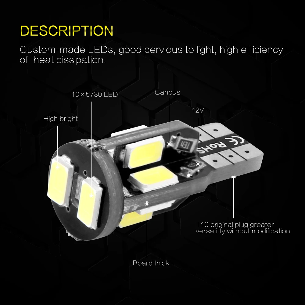 Bogrand 2 шт. автостайлинг 10SMD 5730 Canbus T10 светодиод без ошибок w5w 194 168 Автомобильная