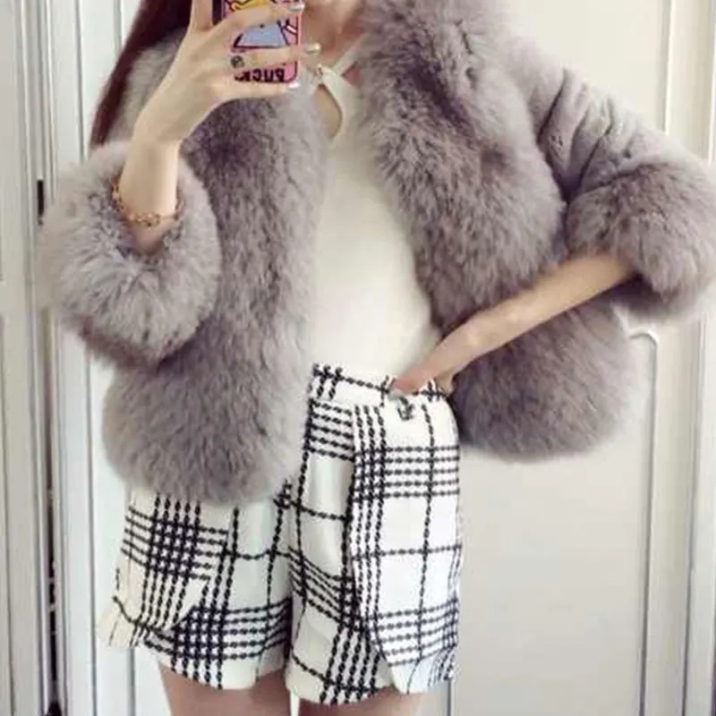 Женская мода Искусственный мех пальто Для женщин однотонные теплые манто Femme Hiver