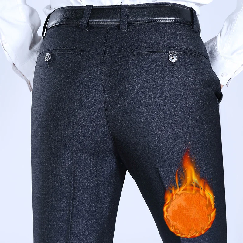 

Winter Men trousers velvet thicken Casual Suit Pants men's keep warm Fleece Business Loose Straight Stretch Long Dress Trousers
