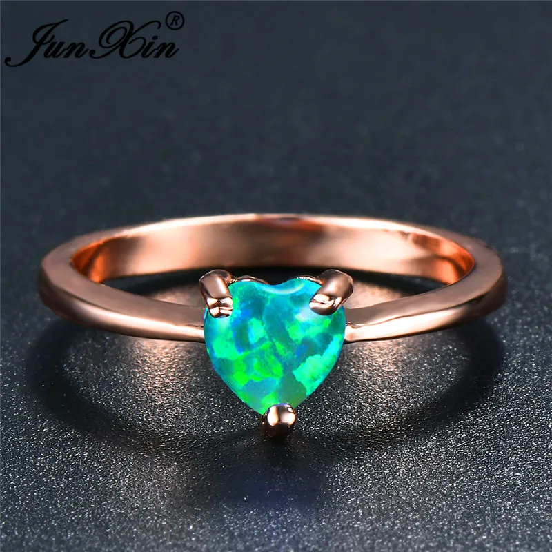 JUNXIN кольца с зеленым/белым/синим огненным опалом в форме сердца для женщин