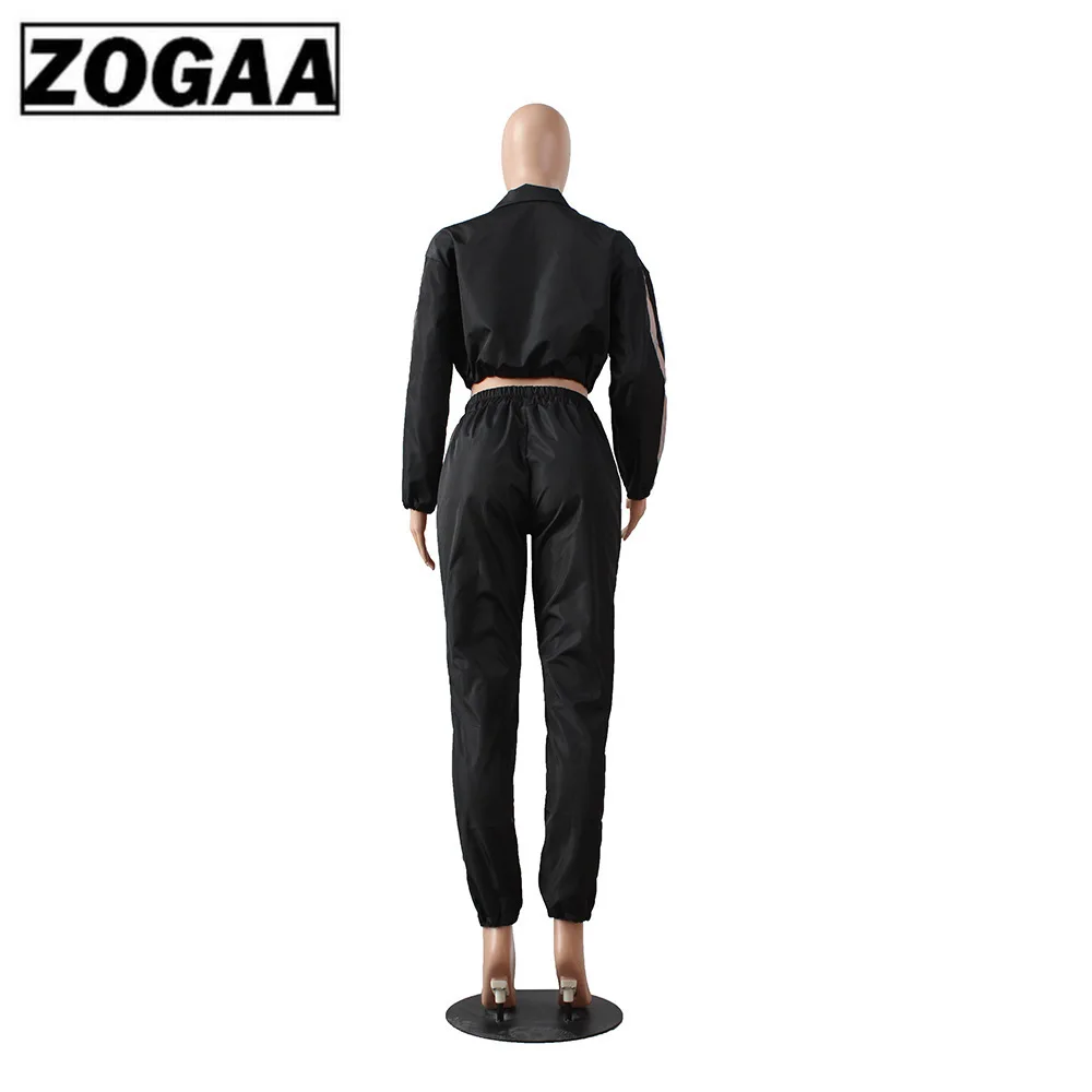 Женский спортивный костюм из 2 предметов ZOGAA черный укороченный топ + штаны