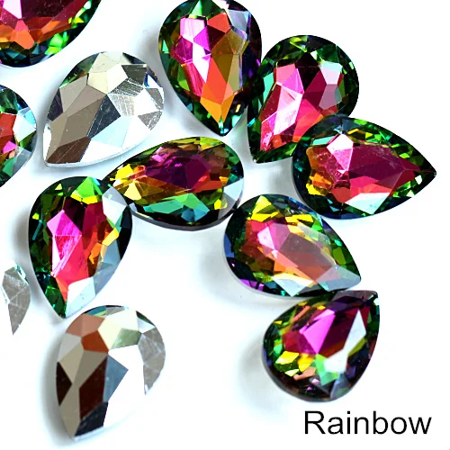 Rainbow 4 размера, каплевидный кристалл, AB стекло, стразы, заостренный задник, стразы, красный, необычный камень, Круглый, нужен клей для свадебного платья B1242 - Цвет: Rainbow